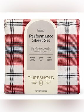 Queen 400 Thread Count Performance Holiday Sheet Set Green/Red Plaid